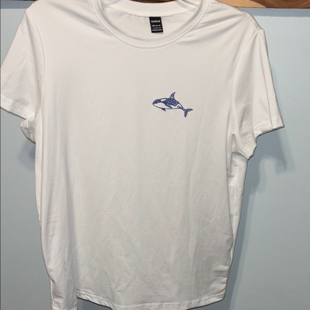 Kirkland Signature White T-Shirt with Blue Whale Design